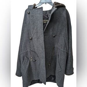Vintage Anne Klein II Hooded Wool Coat with Waist Drawstring Size 12